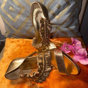 Michael Kors shoes women Gold Ruffe Heel Sandals